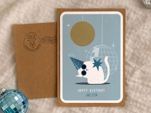 Item Chat anniversaire boule à facette bleu