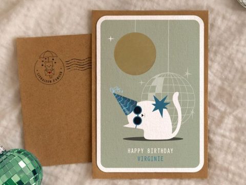 Item Chat anniversaire boule à facette vert